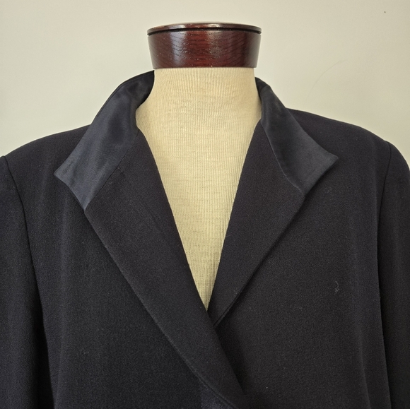 CARLA ZAMPATTI Virgin wool unbelted  navy trench,bright orange lining.Size Large - Picture 4 of 16